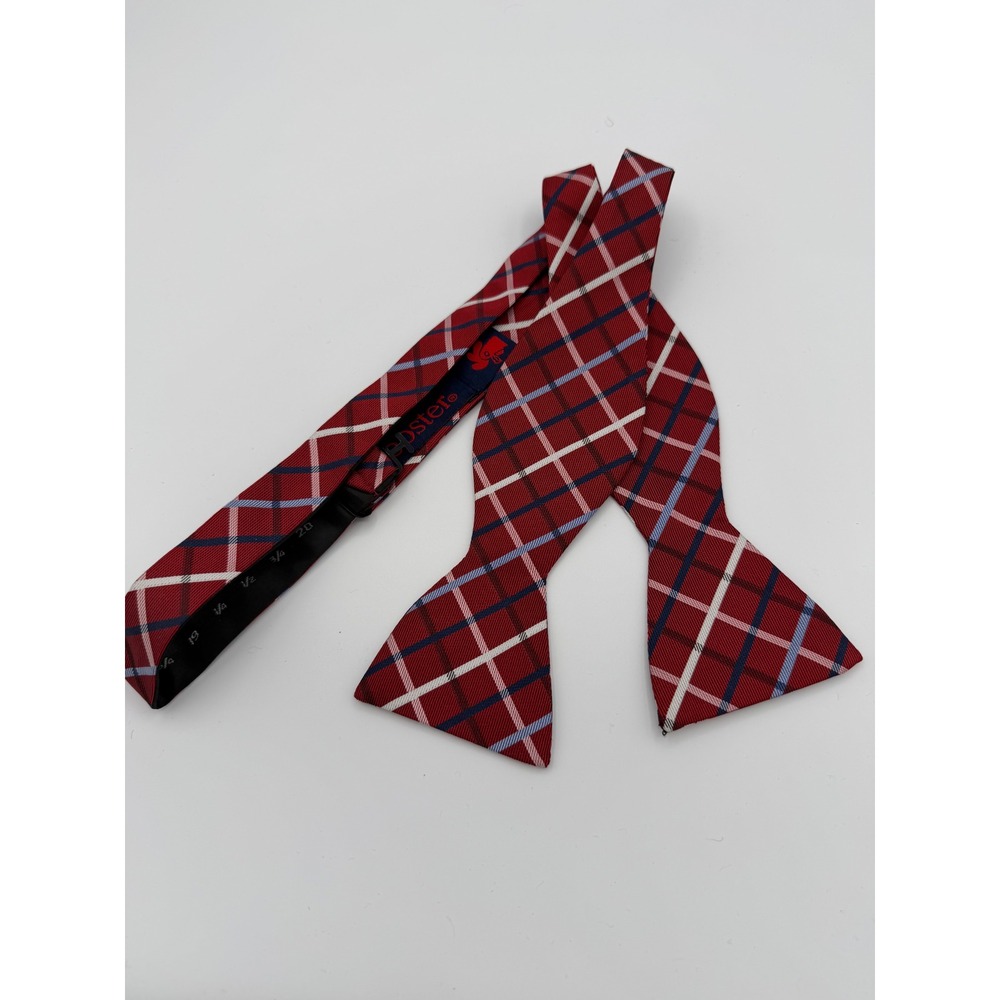 Rooster Mens Bow Tie Plaid Red All Silk Adjustable